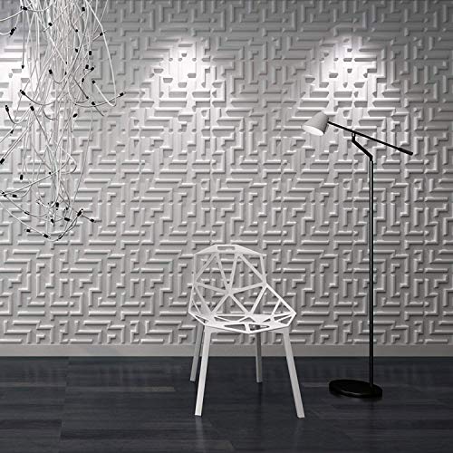 Art3d Paintable 3D Texture Wall Panels Maze Design, White, Pack of 12