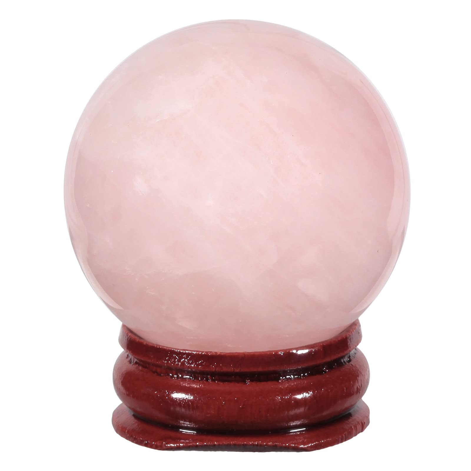 KYEYGWO Natural Rose Quartz Crystal Ball Gemstone Home Decoration Healing Stone Sphere with Wood Stand, 35mm-40mm