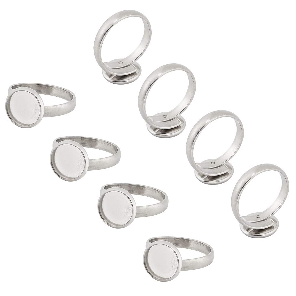 UNICRAFTALE 50pcs Size 7 10mm Tray Stainless Steel Adjustable Finger Rings Components Flat Round Pad Ring Base Findings Ring Base Blank Bezel for Ring Making 17mm
