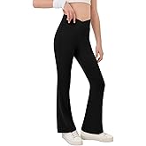 Haloumoning Girls Crossover High Waisted Flare Pants Kids Bootcut Leggings Full Length Bell Bottoms 5-14 Years