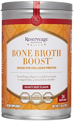 ReserveAge Nutrition Bone Broth Boost Grass-Fed Collagen Protein Hearty Beef Flavor 24 Broth Bags 2 12 oz 60 g