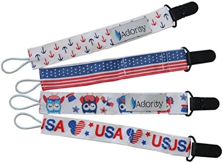 Pacifier Clip - 4 Pack - Adorable Baby Design, Pacifier Holder - Easy Pacifier Clip for Soothing Pacifiers, Teething Toys, Pacifers, Baby Bibs - Best Baby Shower Gift