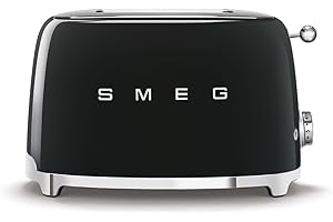 Smeg 50's Style Retro Aesthetic 4 Slice Toaster 6 Presets with 2 Extra Wide Slots, Black, TSF02BLUS