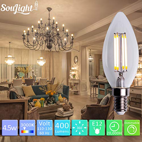 Dimmable B11 E12 LED Candelabra Base Bulbs 4 Filament Vintage Style