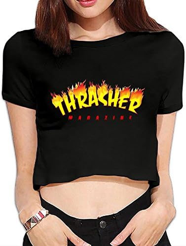 ASKKEEEN Thrasher.png Women's Loose T Shirt Short Sleeve Graphic Crop Top Tees