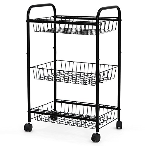 Songmics 3 Tiers Rolling Storage Cart With 2 Removable Baskets