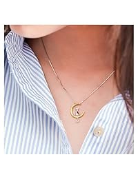 Collar con colgante de gato en la luna de plata de ley 925 de 18 pulgadas de la marca WRISTCHIE Jewelry