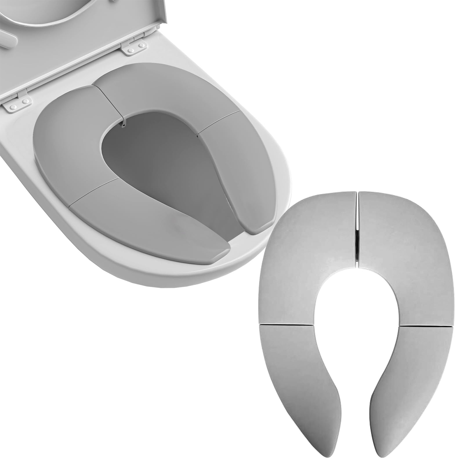 Folding Travel Potty Seat Toilet Seat with Travel Bag 4 Non-Slip Silicone Pads Fits Round & Oval Toilets for Toddlers, Boys & Girls Potty Training(Grey)