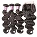 Unice Hair 3 Way Part 1pc 4x4 Lace Closure with Virgin Brazilian Human Hair 3 Bundles Weaves 4pcs Lot Body Wave Natural Color (14 16 18+12inches)
