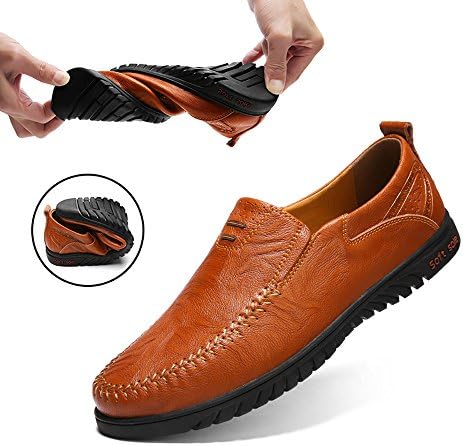 Sanyge Men's Leather Shoes Slip on Casual Loafers Driving Moccasin Shoes