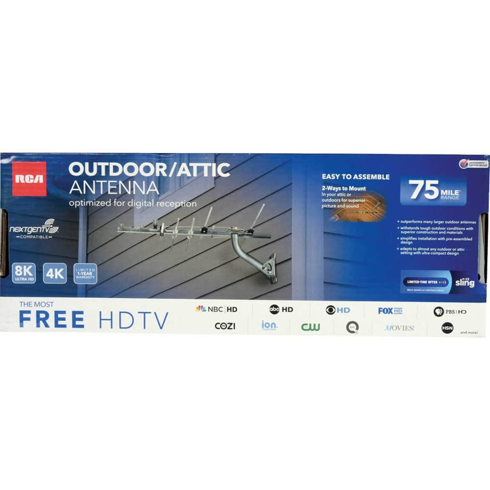 RCA Compact Outdoor or Attic Yagi TV Antenna - Long Range Digital OTA Antenna for Clear Reception, NexGenTV Compatible, Supports 4K/8K 1080p TVs, Silver Color