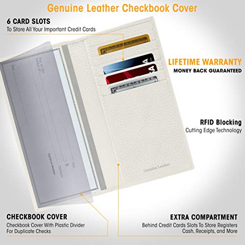 Genuine Leather Checkbook Cover For Women & Men - Checkbook Holder Check Book Covers For Duplicate Checks Card Wallet RFID