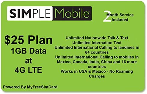 Simple Mobile Nano Sim Card With $25 Plan Free 2 Month Service Included 1GB Data