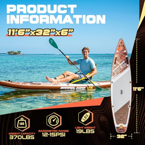 TIDETREK 11'6" Inflatable Stand Up Paddle Boards, Premium SUP Accessories, Non-Slip Comfort Deck for Youth & Adults