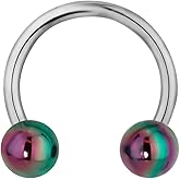 Forbidden Body Jewelry 16g 10mm Surgical Steel Horseshoe Piercing Ring with 4mm Rainbow Acrylic Balls