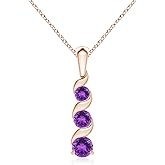 Angara Channel-Set Round Amethyst Three Stone Journey Necklace in Sterling Silver | Natural Amethyst Three Stone Pendant for Women | February Birthday, Gemstone Jewelry Gift