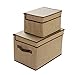 LightBiz Foldable Fabric Cloth Storage Cube Basket Bins Organizer with Lids, for Underwear, Socks, Bras, Tights, Leggings, 2 Pack, Khaki
