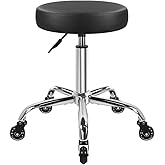 KKTONER Modern Salon Stool with Wheels 3.15-inch Thick Cushion Height Adjustable Swivel Stool Chair Smooth Gliding for Tattoo Facial Massage Spa (Black)