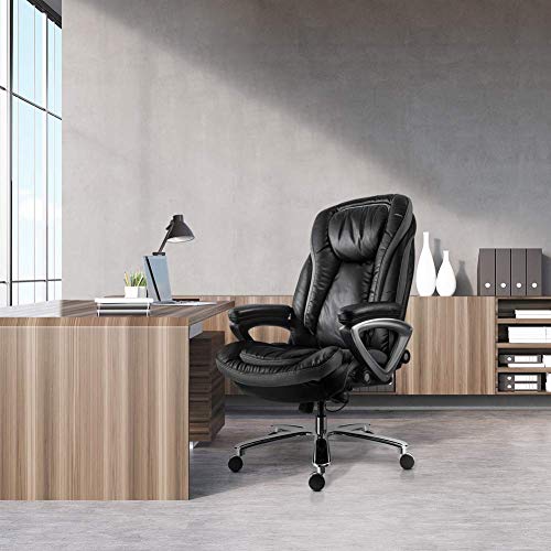 Smugdesk High Back Executive Office Chair With Thick Padding Headrest And Armrest Home Office Chair With Tilt Function Black