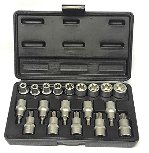 Alkan Steckschlüssel-Satz und Bit Schraubenschlüssel-Einsätze für innen/aussen Torx Schrauben - E-Profil E10-E24 Steck-Nüsse und T-Profil Bits T20-T70 - CV-Stahl-Nuss, 19 tlg.