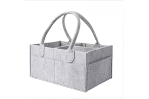 Large Felt Diaper Organizer Caddy, Portable Storage Bag for Diapers, Toys and Essentials, Grey