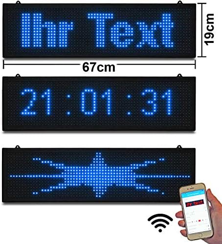 LED-Laufschrift klein 67x19 cm Blau WiFi Wlan App blaue Leuchttext