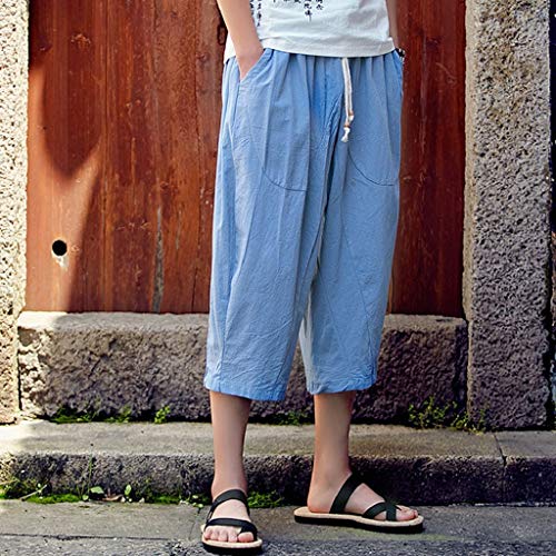 Photno Men's Harem Pants Casual Baggy Cotton Linen Jogger Sports Wide Leg Capri Pant Plus Size - Thumbnail 3