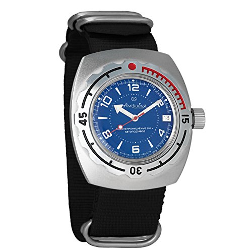 Vostok Amphibian Automatic Mens WristWatch Self-winding Military Diver Amphibia Case Wrist Watch #090007 (black)