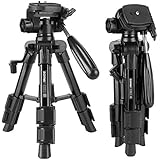 Zomei Q100 Mini Travel Tabletop Tripod with 3-Way Pan/Tilt Head 1/4 inches Quick Release Plate and Bag for DSLR Camera Mini Aluminum Tripod Carrying bag (Black)