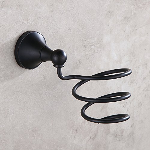 Leyden TM Horn Collection Solid Brass Hair Dryer Holder,Oil Rubbed Bronze, Matte Black - Thumbnail 3