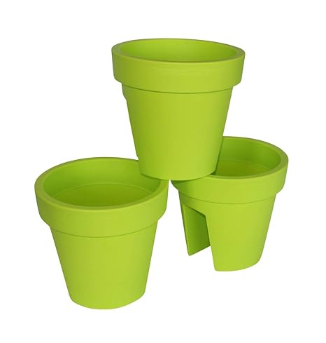 ARTECSIS 3er Set Balkon-Blumenkasten rund 24,5 cm, Geländertopf, Balkonkasten, Limegreen