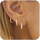 Hothrty Gold Huggie Earrings for Women,Hypoallergenic Dainty Trendy Small Cute Earring Stacks for Sensitive Ears CZ Diamond Lightweight Jewelry Set