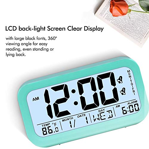 TXL Large LCD Digital Alarm Clock 4.7" Kids Bedside Clock Battery Operated with Snooze&Light Touchpad Function/2 Alarms/Temperature Electronic Desk&Shelf Clock for Childrens/Seniors/Teens Dorm-Green - Thumbnail 2