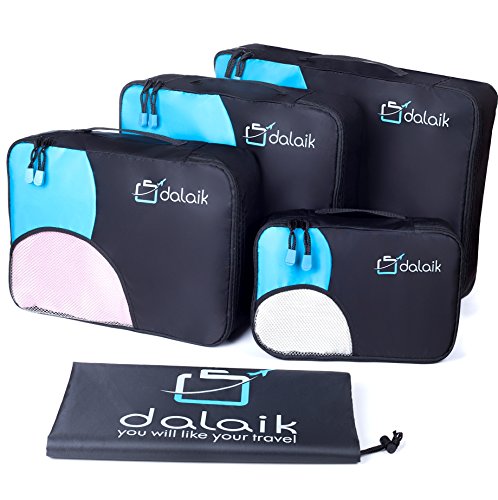 DALAIK Travel Packing Cubes Travel Organizer Set – 4 Luggage Packing
Cubes & 1 Waterproof Bag – Ultralight, Slim, Stylish & Durable with
Unique Design – Strong Handles & See-Through Mesh Sections