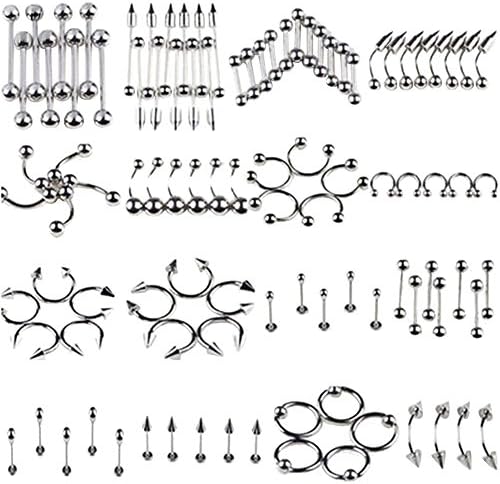 SaiDeng Stainless Steel Mixed Body Piercing Jewelry Tongue lip Eyebrow Nose Belly Ring 85pcs/set