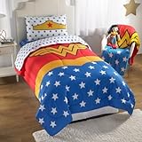 Super Soft, Convenient and Machine Washable Wonder Woman 'I'm Wonder Woman' Reversible Girls Twin/Full Comforter, Blue, Red, Yellow and White