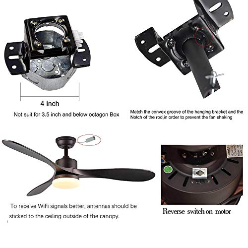 Lcaoful Home 52 inch Smart Ceiling Fan with Light Compatible with Alexa