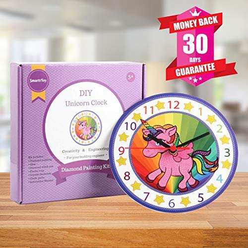 Kids Clock with Diamond Art Unicorn - DIY Diamond Painting Kits for Kids, Adults - Arts and Crafts for Girls and Boys Ages 6 7 8 9 10 11 12 Year Old - Build and Paint Your Own Unicorn