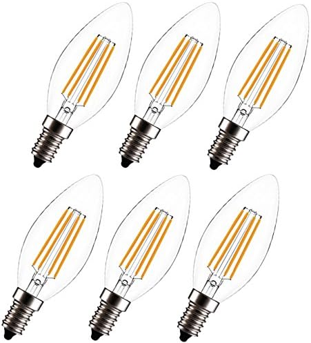 LED Candelabra Bulb, Dimmable C35 2W LED Filament Candle Bulb, E14 Base, Warm White 2700K, LED Light Bulb 20W Equivalent, 220-240VAC, 6 Pack (Bullet Top-Clear Cover, 2 Watt)