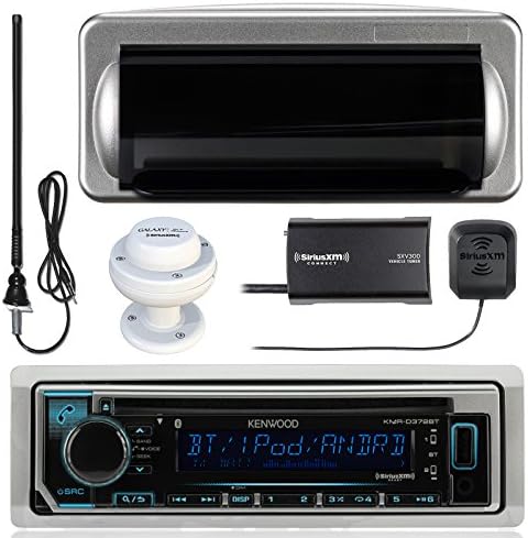 Kenwood KMR-D372BT Single DIN Bluetooth In-Dash CD/AM/FM/Digital Media Marine Stereo Receiver, Jensen MRH211S Housing, Antenna, SiriusXM Satellite Radio Tuner Kit, Shakespeare SRA-50 Satellite Antenna