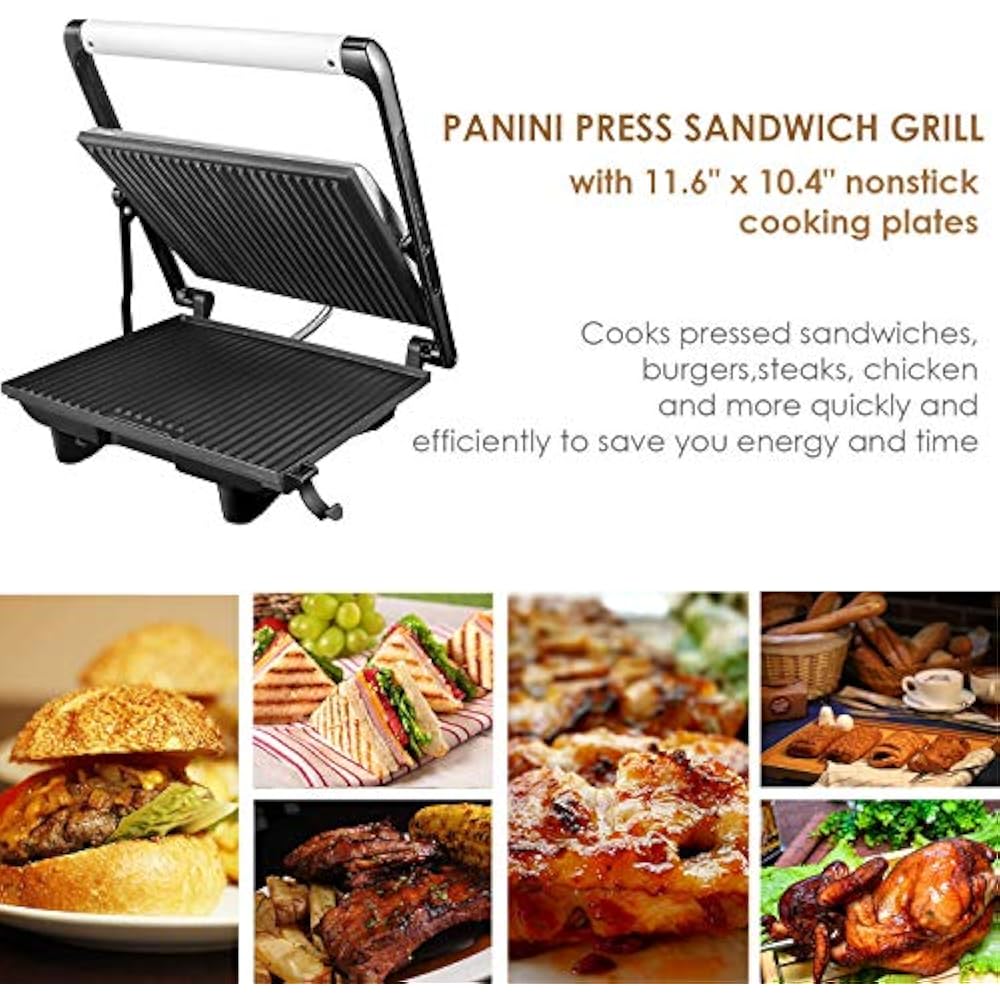Panini Press Gourmet Sandwich Maker, 4Slice Extra Large Grill Non