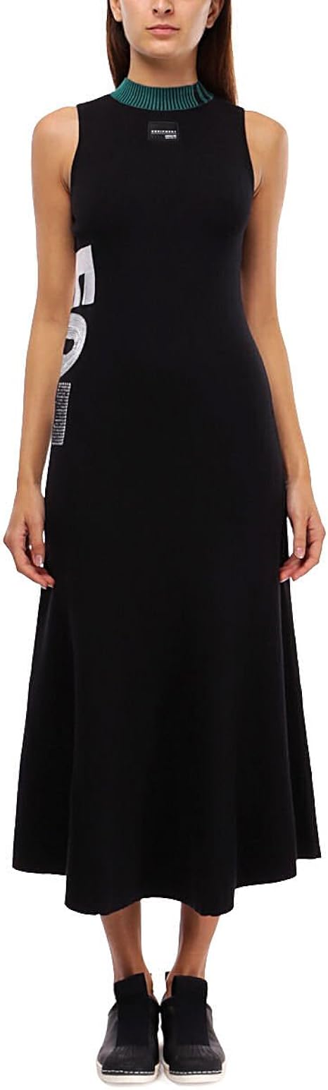 adidas Originals EQT Embroidered Flared Hem Cotton Knit Long Maxi Dress (XL (US 16)) at Amazon 