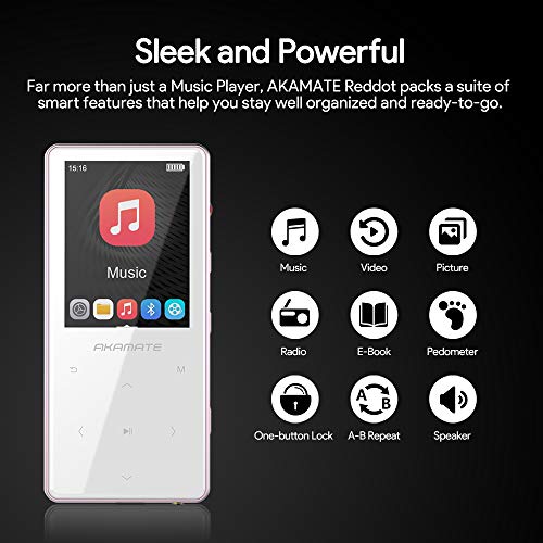 MP3 Player, 16GB Player with Bluetooth 4.2, Music Player with FM Radio, One Click Recording, 2.4" Screen, Built-in Speaker, HiFi Lossless Sound, Support up to 128GB(Earphone, Sport Armband)