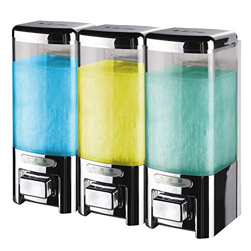 SVAVO V-8103 Triple Chambers Plastic Wall Mounted Liquid Hand Soap Dispenser for Hotel Bathroom, Chrome 500ml3 Pack of 1