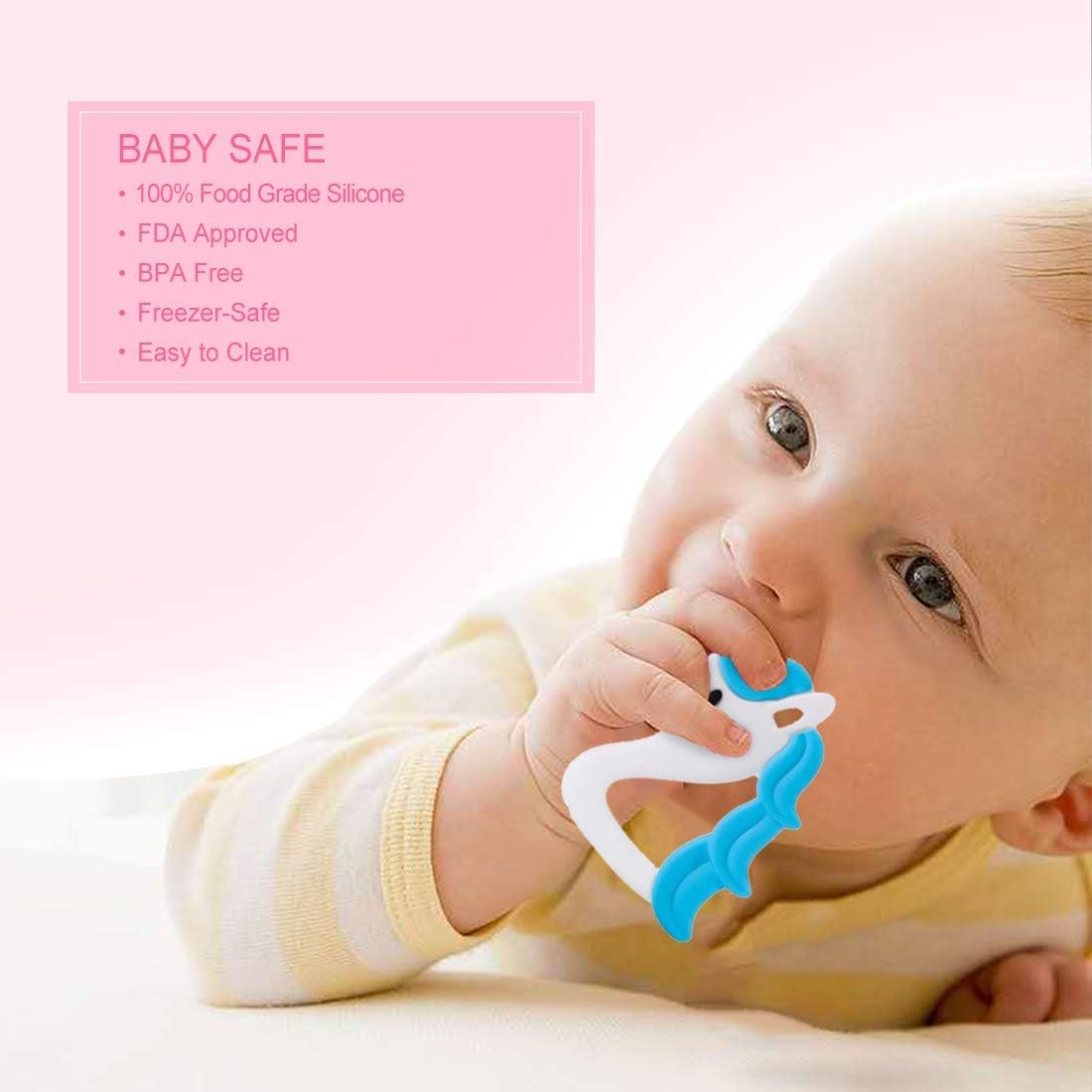 AUBECO Baby Girl Unicorn Teething Toys, 100% Food Grade Silicone Teethers for Babies, Infant and Toddler Chew Toy for Small Baby Hands, Prevent Swallowing, with Massage Dots : Baby
