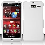 White Protective Protex Hard Snap-On Rubberized Cover Case + Atom LED Keychain Flashlight for Motorola Luge 4G LTE (Verizon)