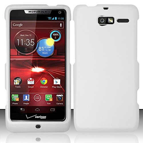 White Protective Protex Hard Snap-On Rubberized Cover Case + Atom LED Keychain Flashlight for Motorola Luge 4G LTE (Verizon)