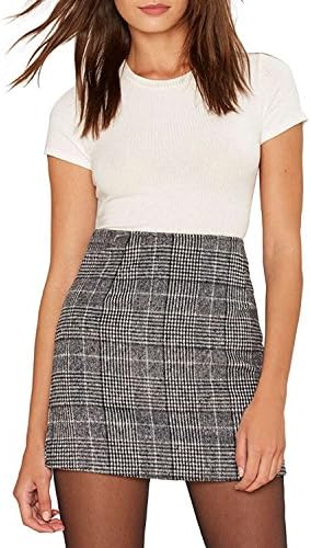 Haijie Women's High Waist Plaid A-line Mini Bodycon Skirt.