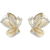 Elegant CZ Butterfly Earrings Crystal Cat's Eye Stud for Women Gold-Tone 925 Sterling Silver Post Pin Hypoallergenic Piercing Jewelry Dainty Wedding Birthday Prom Party Gifts