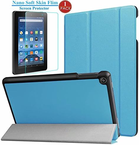 I VIKKLY All-New Fire 7 2017 Case With Screen Protector,[Tri-Fold] Ultra Slim Stand Smart Case with Auto Sleep/Wake Function for All-New Amazon Fire 7 Tablet (7th Generation, 2017 Release) (Sky Blue)